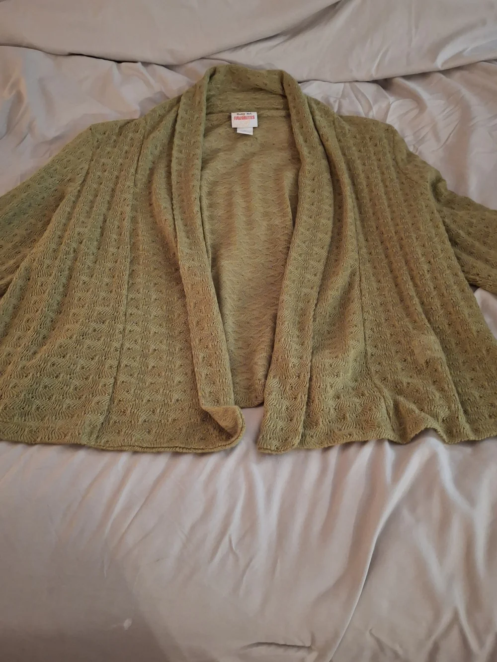 Ruby Rd. Lightweight Olive Crochet Open-Front Cardigan - Picture 2 of 6